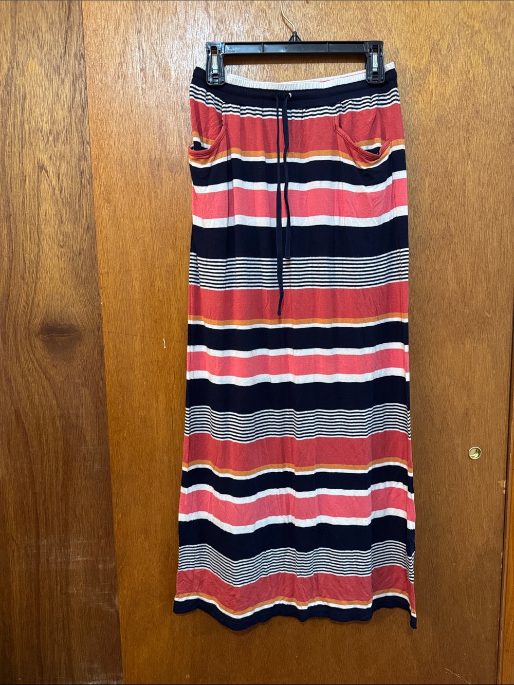 Max Studio Striped Knit Maxi Skirt - Coral, Navy & White